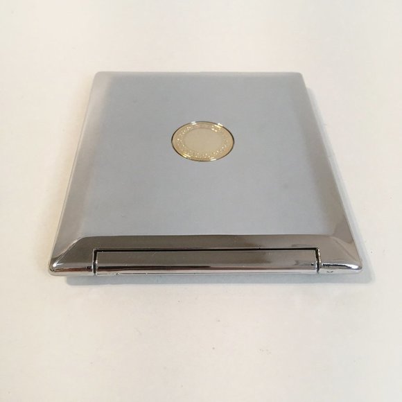 Compact Makeup Mirror Gold Inlay Silver Tone Metal - Picture 4 of 7